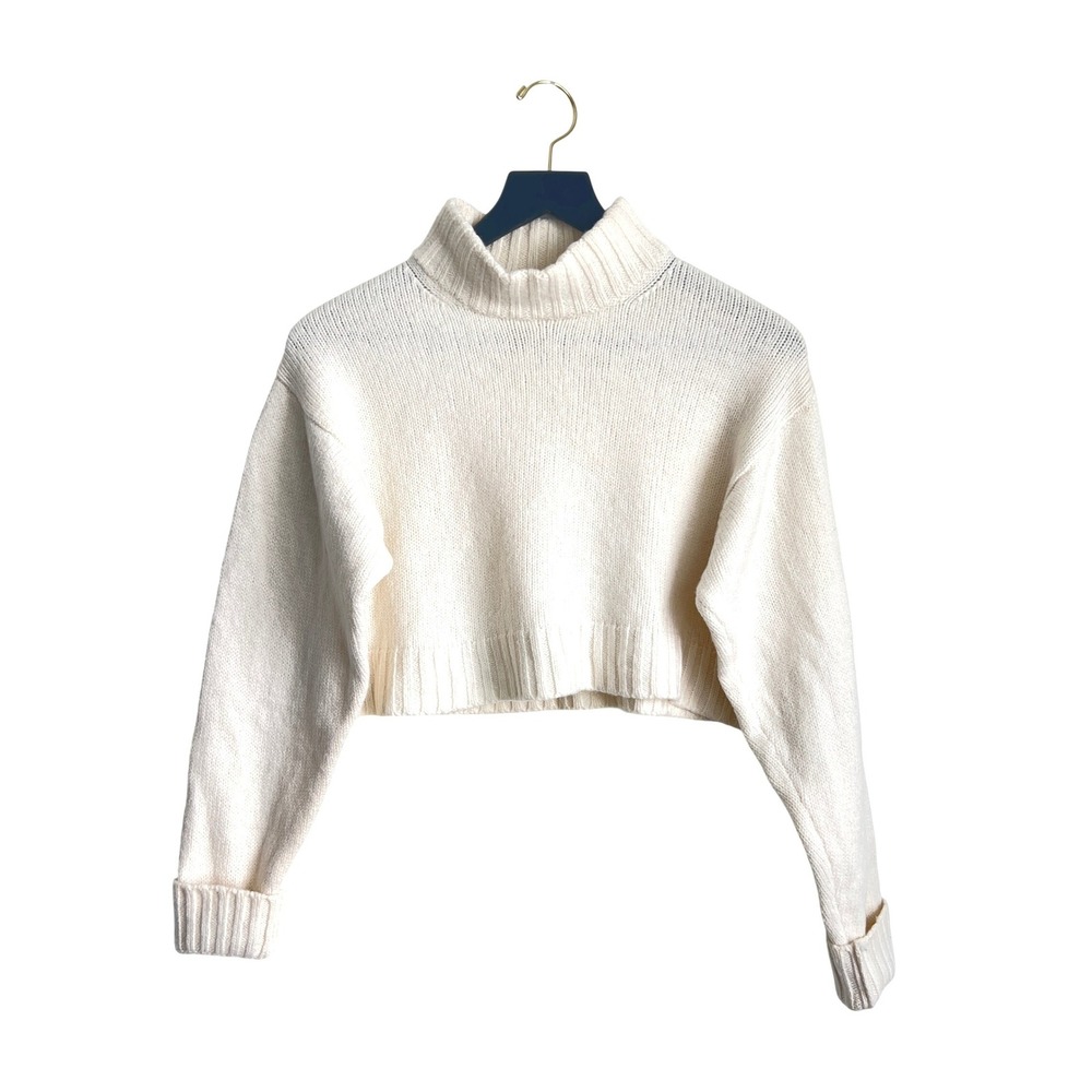 Aritzia‎ Wilfred Free 100% Merino Wool Cream White Crop Turtleneck Sweater Top
